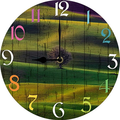 Grass Wall Clock 10 Inch Wooden Battery Operated Autumn Forest Maple Leaves Wall Clocks Decorative Indoor,Decorative for Kitchen Bathroom Bedroom