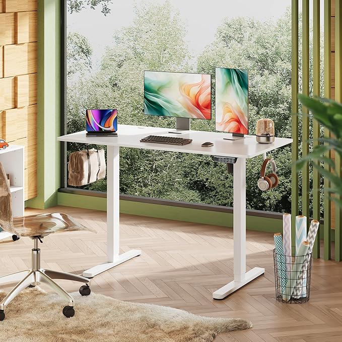 DEVAISE Upgraded 48 x 24 Inch Standing Desk, One-Piece Desktop Electric Standing Desk with Adjustable Height, 3-Preset Memory Sit Stand up Desk, Computer Desk for Home, Office (White)
