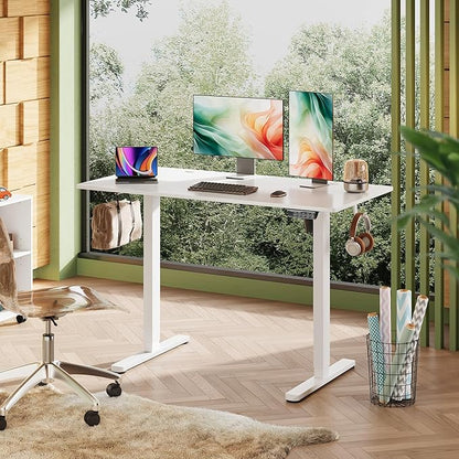 DEVAISE Upgraded 48 x 24 Inch Standing Desk, One-Piece Desktop Electric Standing Desk with Adjustable Height, 3-Preset Memory Sit Stand up Desk, Computer Desk for Home, Office (White)