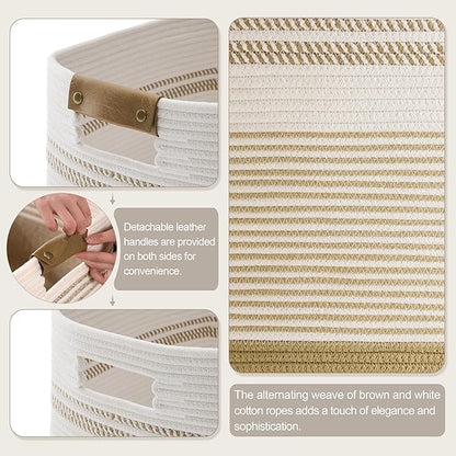 SunNewt 85L Tall Laundry Hamper with Handles for Living Room Storage, Extra Large Woven Rope Baskets Bin for Blanket, Kids Toy, Gifts, Wicker Hamper for Bedroom Dirty Clothes, 17"x14"x22" Khaki