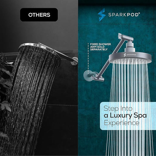 SparkPod 6" Round Rain Shower Head with 11" Shower Arm | Shower Head & Extension Arm Combo, Height Adjustable, High Pressure Performance, Easy 1-Minute Installation, Charcoal Grey