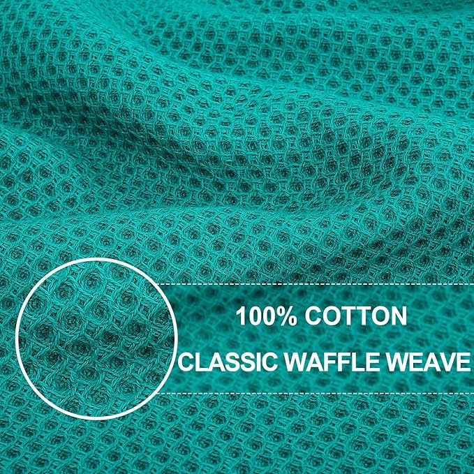 Homaxy 100% Cotton Waffle Weave Kitchen Dish Cloths, Ultra Soft Absorbent Quick Drying Dish Towels, 12 x 12 Inches, 18-Pack, Teal