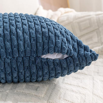 Set of 4 Blue Decorative Throw Pillow Covers 24x24 Inch Corduroy Pillow Covers for Bed Couch Sofa Living Room Soft Square Cushion Cases