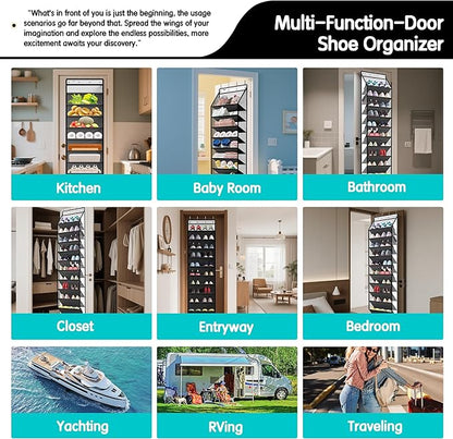 10 Tier Hanging Shoe Rack - Heavy Duty Behind The Door Hanging Shoe Rack, Sturdy Oxford Cloth, 20+ Pairs Over The Door Shoe Cabinet for Boots and Sneakers - Save 50% Closet Space! (Piano White)