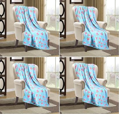 Elegant Comfort Luxury Velvet Super Soft Christmas Prints Fleece Blanket-Holiday Theme Home Décor Fuzzy Warm and Cozy Throws for Winter Bedding, Couch and Gift, 50 x 60 inch, Watermelon (Pack of 4)