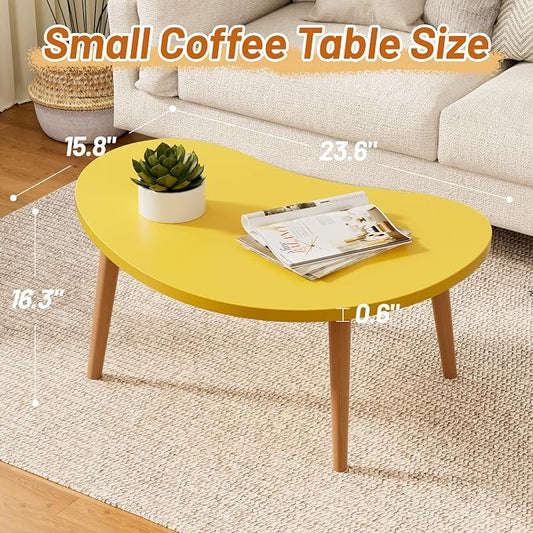 Small Coffee Table, Low Table with Solid Wood Legs, 23.6" Mini Mango Accent Table Side End Table, Floor Table Desk for Sitting on The Floor, Coffee Tea Table for Living Room, Dorm, Apartment, Yellow
