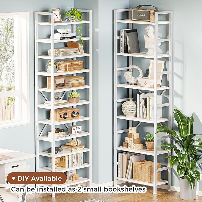 SUPERJARE Triple Bookshelf, Bookcase with 11 Open Display Shelves, Wide Book Shelf Book Case for Home & Office, 6 Tier, White
