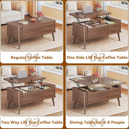 HUAHUU Lift Top Coffee Table with Storage, 40" Square Coffee Table with 3 Hidden Compartments, Modern Center Table with Lifting top, Converts to Dining Table for Living Room, Home Office, Walnut