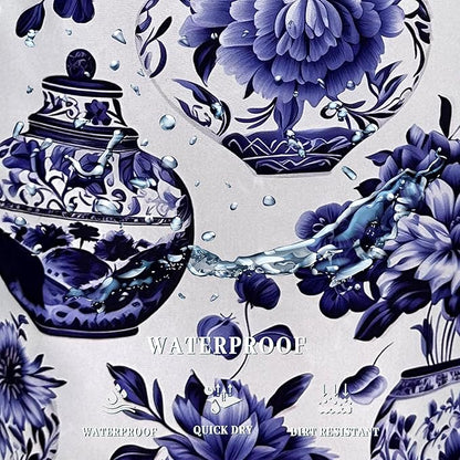 Blue White Floral Laundry Basket Foldable With Handles Vase Flower Tote Bag Oxford Cloth Color Laundry Hamper Clothes Storage Bucket Toy Organizer For Bathroom/Laundry/Bedroom 18.9"x16.5 "