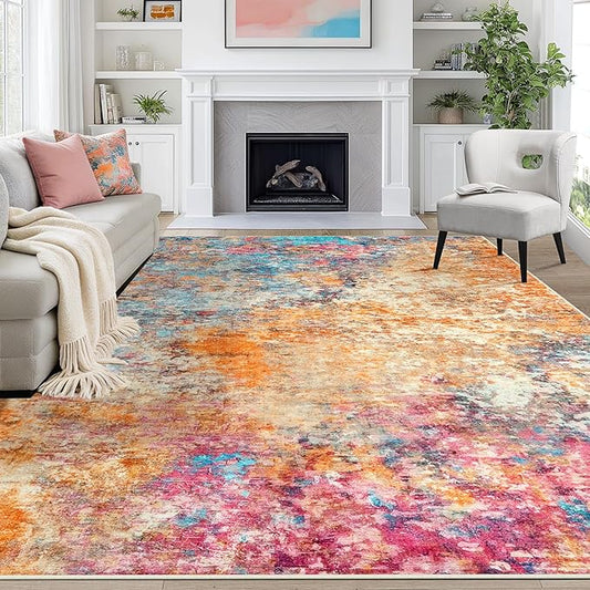 9x12 Area Rugs for Living Room Rug Washable: Abstract Large Rug for Dining Room Bedroom Carpet Non Slip 9 by 12 Indoor Modern Nursery Home Office Colorful