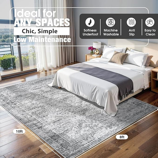 8x10 Area Rugs for Living Room Rug Washable: Abstract Large Rug for Dining Room Bedroom Carpet Non Slip 8 by 10 Indoor Modern Nursery Home Office Grey