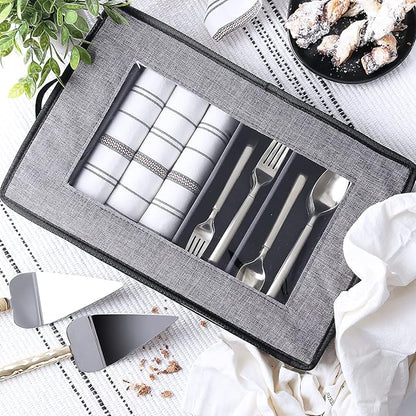 Flatware & Utensil Storage, Durable Silverware Storage Box with Padded Dividers, 5 Compartment Flatware Storage Case, Silverware Case with Handles and Removable Lid - Protects and Organizes Cutlery