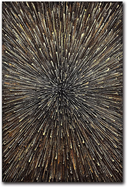 moshinart 24 x 36in Hand-Painted Oil Painting 3D Texture Sense of Space Gold Firework Modern Minimalist Colorful Abstract Wall Art, Home Office Wall Decoration Gold