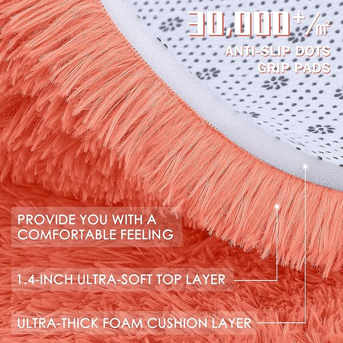 OLANLY 2x6 Machine Washable Runner Rugs for Hallway, Soft Fluffy Shaggy Bedside Rugs for Bedroom, Living Room, Indoor Floor Carpet for Kids Girls and Boys, Home Decor Aesthetic, Coral Red