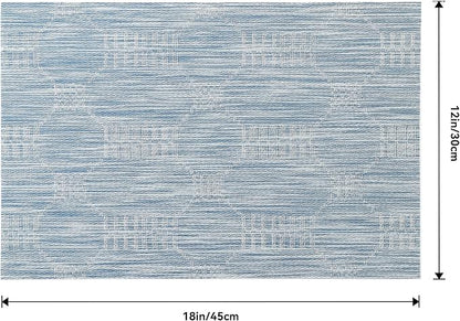 Leetaltree Jacquard Blue Placemats Set of 4 - Heat Resistant Non-Slip Place mats for Dining Table, Washable Durable PVC Vinyl Woven Table Mats (Jacquard Blue, 4)