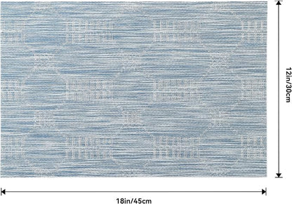 Leetaltree Jacquard Blue Placemats Set of 8 - Heat Resistant Non-Slip Place mats for Dining Table, Washable Durable PVC Vinyl Woven Table Mats(Jacquard Blue, 8)