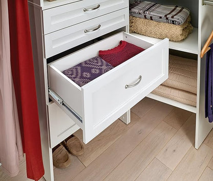 ClosetMaid SuiteSymphony Wood Closet Drawer, Add On Accessory, Shaker Style, For Storage, Closet, Clothes, 25” x 10” Size for 25 in. Units, Pure White