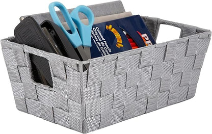 Simplify 2 Pack Small Woven Storage Shelf Basket | Organization | Bathroom | Accessories | Heather Grey