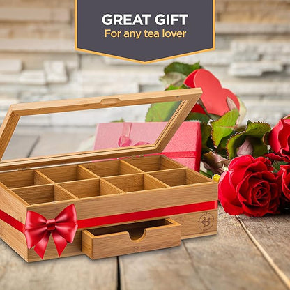 Personalized Tea Bag Organizer - Custom Engraved Bamboo Tea Box Organizer, 8-Compartment Tea Box with Magnetic Acrylic Lid, Mothers Day Gifts for Mom, Grandma Gift Wife Gift, Tea Lover Gift by Bambusi