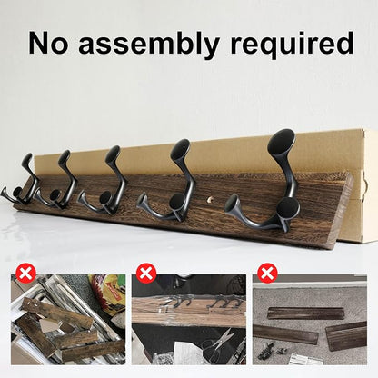 SKOLOO 30-Inch Wood Burnt Coat Rack Wall Mount with 5 Triple Hooks - Ideal for Family Entrances, Classrooms, and Pet Supplies Storage - Perfect Coat Hooks for Wall, Pack of 2