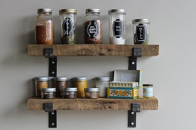 Urban Legacy Accent Shelves | Reclaimed Barn Plank | Set of 2 with Full Brackets (Natural, 30" x 4.5" x 2")