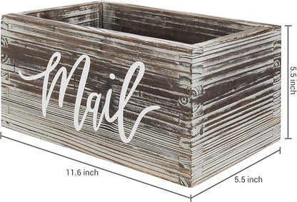 MyGift Mail Holder Storage Organizer Box Torched Wood with MAIL Script Design, Desktop Letters, Bills, Notes and Postcard Bin for Home Office Dorm Room