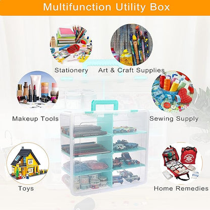 BTSKY Clear Plastic Dividing Storage Box with 8 Deep Compartments Adjustable Storage Bin with Lid Portable Craft Storage Container Multipurpose Sewing Box Art Supply Organizer, 15.1x13.9x6.1 Inches