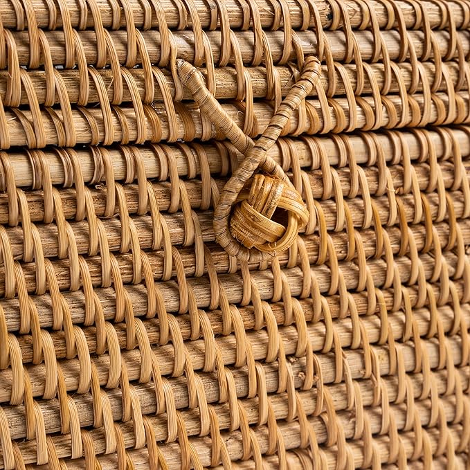 Rattan Square Tissue Box Cover- 5.7" x 5.7" x 5"-Decorative Woven Facial Tissue Holder with Hinged Top Lid- Facial Box for Home, Office,Bathrooms, Decoration (Yellow)