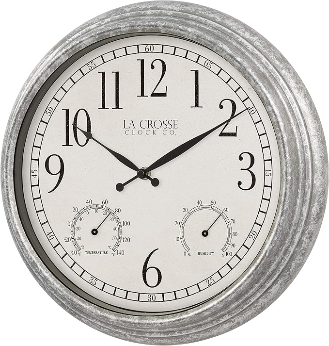 La Crosse Clock 433-3236 14-inch Silas Indoor/Outdoor Galvanized Analog Quartz Wall Clock