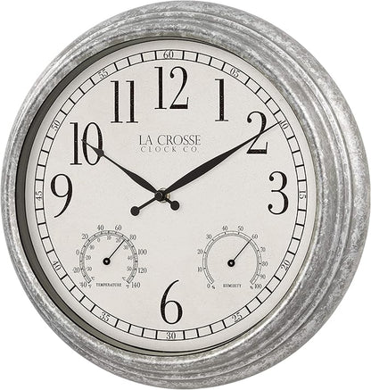 La Crosse Clock 433-3236 14-inch Silas Indoor/Outdoor Galvanized Analog Quartz Wall Clock