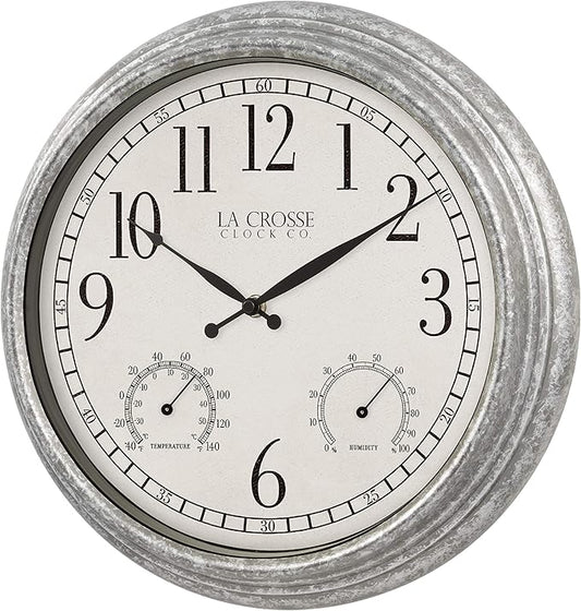 La Crosse Clock 433-3236 14-inch Silas Indoor/Outdoor Galvanized Analog Quartz Wall Clock