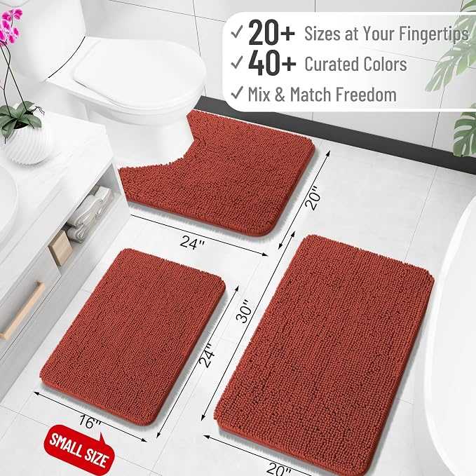OLANLY Toilet Rugs U-Shaped 24x24, Extra Soft Absorbent Chenille Contour Bathroom Rugs for Toilet, Dry Quickly, Machine Washable, Non-Slip Bath Mat, Rustic Terracotta