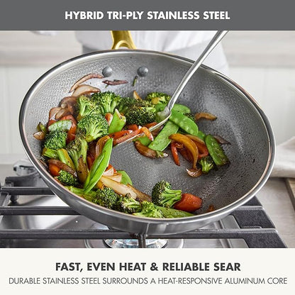 GreenPan Hybrid 11” Nonstick Stainless Steel Wok Pan, APEX Tri-Ply Thermobond PFAS-Free Ceramic Skillet, Induction & All Cooktop Compatible, Oven Temp to 850°F, Dishwasher Safe, Gold