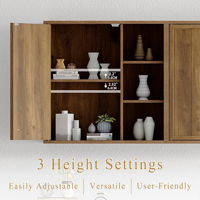 Bathroom Wall Cabinet, Small Wall Cabinet Over Toilet with Door and Adjustable Shelf, Rustic Medicine Cabinet for Kitchen, Garage, Livingroom, Laundry Room (Brown, 1 PCS)