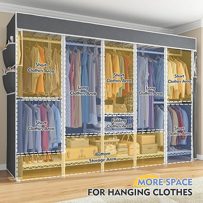 Raybee 90.6" W Clothes Rack with Cover Heavy Duty Clothing Racks for Hanging Clothes Extra Wide Portable Closet Loads 1200LBS Freestanding Garment Rack for Bedroom, White