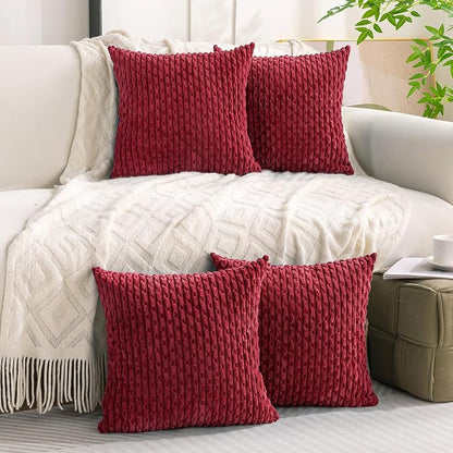 Set of 4 Burgundy Decorative Throw Pillow Covers 22x22 Inch Corduroy Pillow Covers for Bed Couch Sofa Living Room Soft Square Cushion Cases