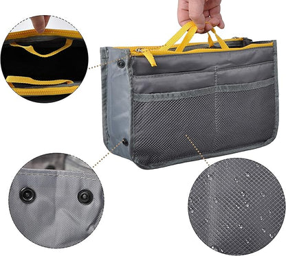 Vercord Purse Organizer Insert for Handbags Bag Organizers Inside Tote Pocketbook Women Nurse Nylon 13 Pockets Grey Large