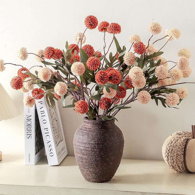 Ceramic Flower Vase 7.4 inch Farmhouse Rustic Vase for Home Decor Handcrafted Pottery Vase Small Terracotta Vases for Dining Table Decor Fireplace Living Room Bathroom Wedding Centerpiece