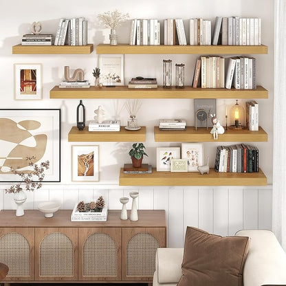 Floating Shelves for Wall, 55 Inch Wide x 12 Inch Deep Floating Shelves, Long Wood Floating Wall Shelf Shelves for Living Room Bathroom Bedroom Kitchen Home - (Oak, 55" W x 12" D x 2" H)