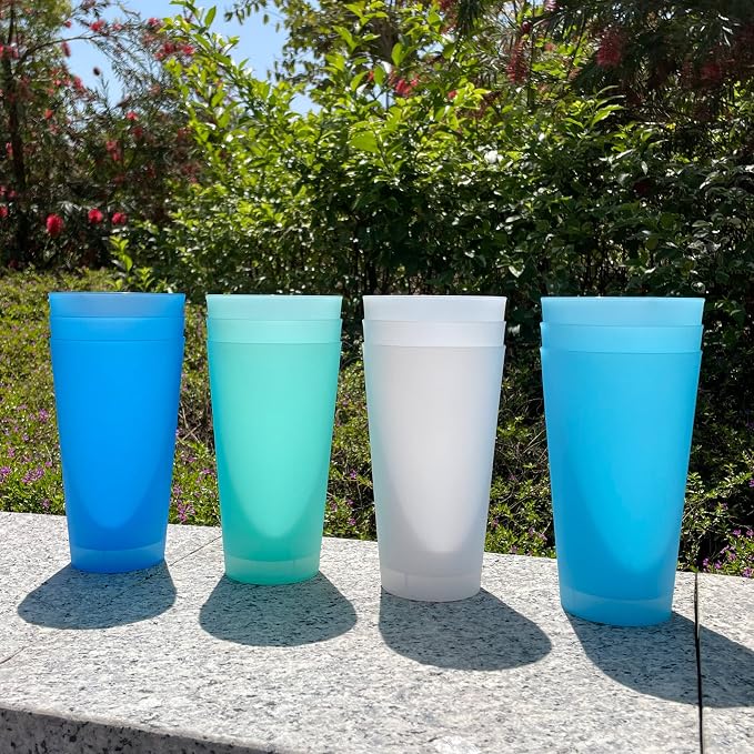 AOYITE Large Plastic Cups 32 oz - Reusable Big Drinking Cup set of 12 - BPA Free Dishwasher Safe Tall Drinking Glasses - Unbreakable Water Tumblers for Kids Kitchen Outdoor