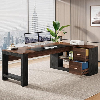 Tribesigns 78" L Shaped Executive Desk, Large Office Computer Desk with Drawers and Lateral File Cabinet, Modern Business Furniture Workstation with Storage Shelves for Home Office