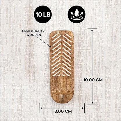 Indian Shelf Boho Decorative Wood Adhesive Wall Hooks for Hanging Coats, Keys, Leash, Hat, Towel Holder, Cute Sticky Key Holder, Brown and White Western Wall Décor (6 Hooks 12 Strips)