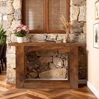 51 Inch Entryway Table U-Shaped Extension, 1.6 Inch Thick Desktop Wooden Console Table with Socket Farmhouse Sofa Table for Entrance, Hallway, Living Room,Behind Couch(Rustic Brown)