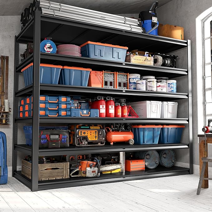 REIBII 84.1" H Garage Shelving, 3500LBS Storage Shelves Heavy Duty, Adjustable 6-Tier Metal Shelving for Commercial, Warehouse, Basement, Garage,Shop, 55.1" W x 25.8" D x 84.1" H