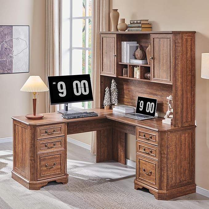 T4TREAM 59" Home Office Desk Hutch with Ample Storage, Only Match VSC Series Farmhouse Desk (Reclaimed Barnwood)