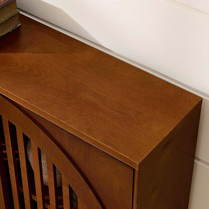 LKTART Arch Doors Sideboard Buffet Storage Cabinet,Mid Century Modern Storage Cabinet with Shelves,Wood Coffee Bar for Living Room, Kitchen, Hallway-Brown