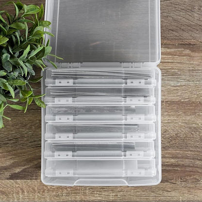 IRIS USA 5" x 7" Photo Storage Box Craft Keeper, Transparent Protection Container with 6 Organization Holder Cases for Pictures, Tasks, Scrapbooking, Ephemera, Stationery Storage, Clear