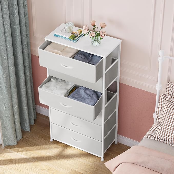 Crestlive Products Dresser for Bedroom with 6 Drawers, Tall Chest of Drawers, White Dressers Bedroom Furniture, Storage Organizer Unit with Bins for Closet, Hallway, Living Room, Entryway