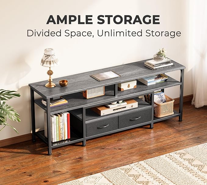 Huuger TV Stand for 55 60 Inch TV, Entertainment Center with Power Outlets and LED Lights, 54 Inch TV Console for Living Room, Media Console with Drawers and Shelves, Grey, 8778HC