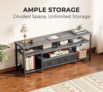 Huuger TV Stand for 55 60 Inch TV, Entertainment Center with Power Outlets and LED Lights, 54 Inch TV Console for Living Room, Media Console with Drawers and Shelves, Grey, 8778HC